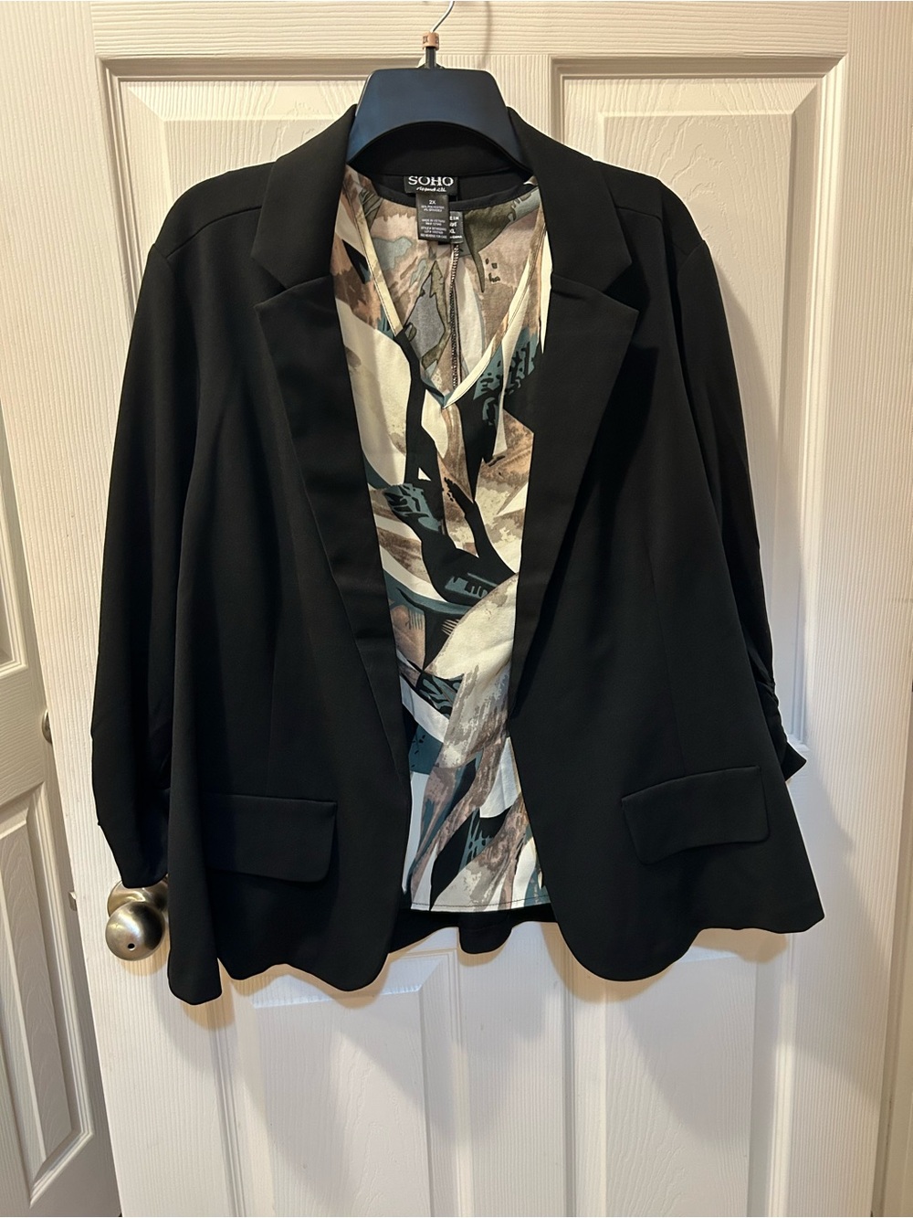 Soho Apparel Ltd. 2X Black Open-Front Blazer w/Bonus Shein Patterned Shell NWT